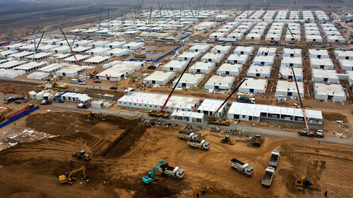 An aerial view of the construction site of the quarantine camp in Shijiazhuang, Hebei, China, on January 19.