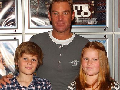 Shane Warne along with his daughter Brooke Warne (R) and son Jackson Warne 