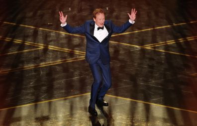 Hollywood, CA - March 15, 2026: Conan O'Brien during the 98th Annual Academy Awards held by the Academy of Motion Picture Arts and Sciences at the Dolby Theatre in Hollywood, CA, Sunday, March 15, 2026. (Robert Gauthier / Los Angeles Times via Getty Images)