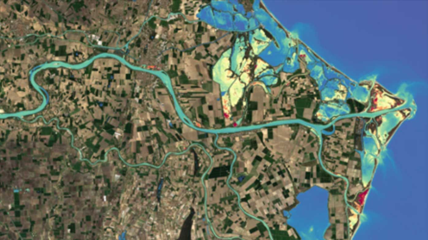 Satellite data over the Po River shows the impact of water pollution.