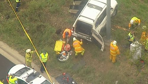 Police were called to the M7 at Cecil Hills in the city’s southwest after the vehicle rolled after 9am.

