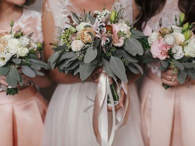 Bridesmaids and bride