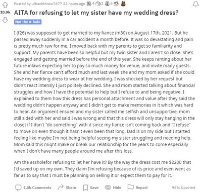 sisters wedding dress reddit