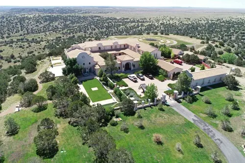 Zorro Ranch, una delle proprietà del finanziere Jeffrey Epstein, in una veduta aerea vicino a Stanley, New Mexico, USA, il 15 luglio 2019.