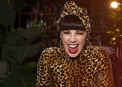 Shannon Martinez vegan chef in leopard print outfit