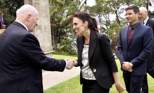 New Zealand Prime Minister Jacinda Ardern greets Governor-General Sir Peter Cosgrove in March. (AAP)