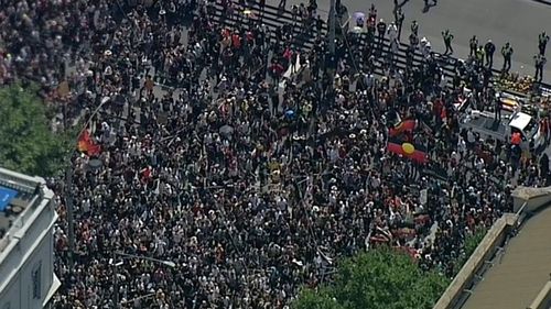 Thousands took to Melbourne's streets for "Invasion Day" protests outside of the Victorian Parliament (Supplied).