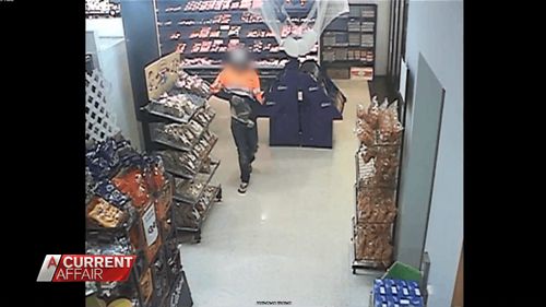 One shoplifter caught on camera shoving meat products down his pants.