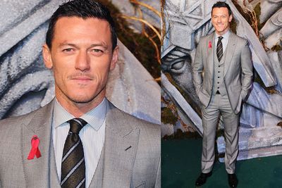 Luke Evans, who plays Bard in <i>The Hobbit</i>, plays it cool in grey.