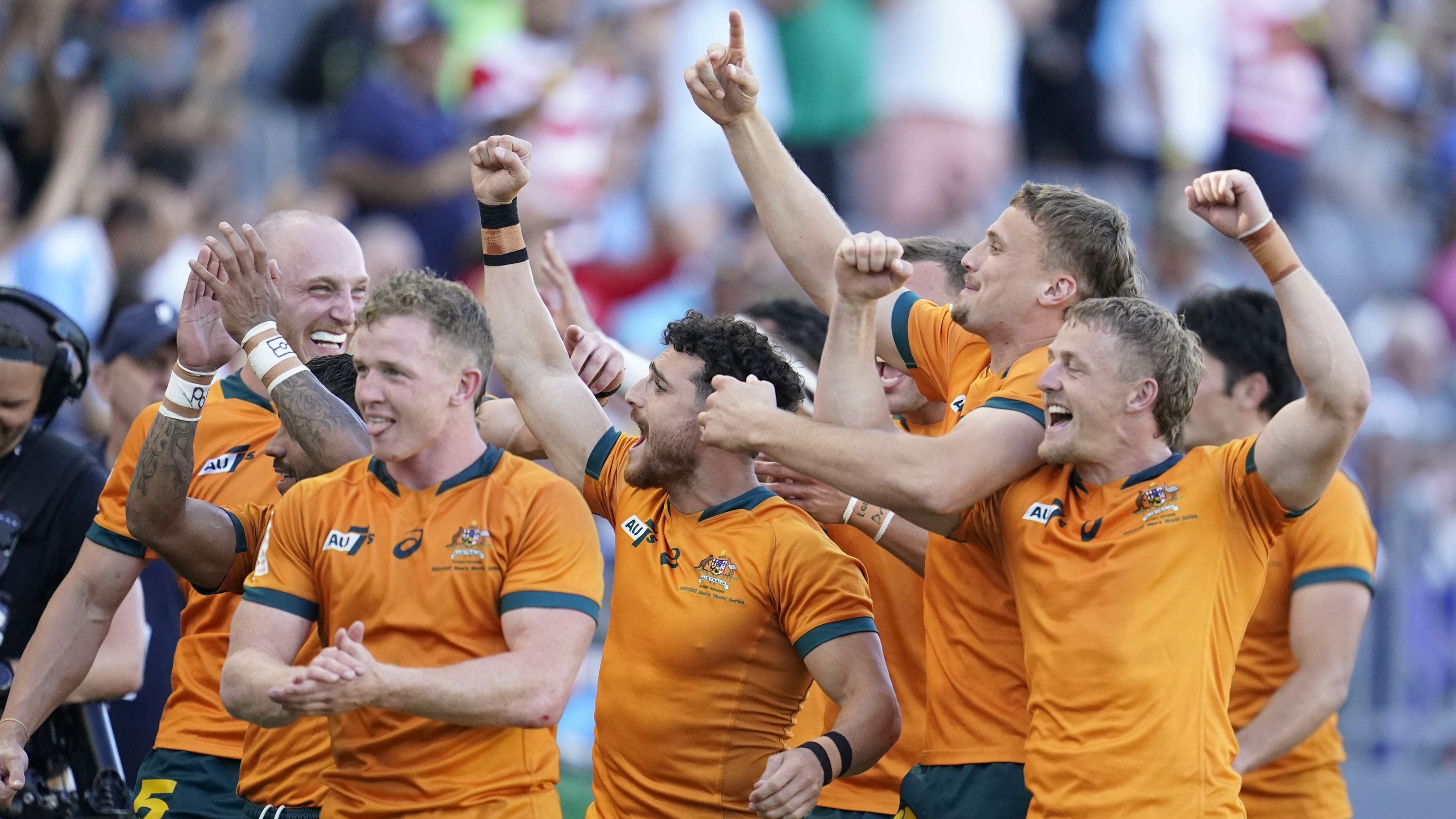 Australia celebrate after defeating Samoa in their bronze medal match.