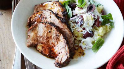 Recipe: <a href="http://kitchen.nine.com.au/2017/10/13/12/03/boneless-lamb-shoulder-roast-with-crushed-kipflers" target="_top">Boneless lamb shoulder roast with smashed kipflers</a>