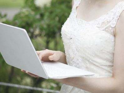 Bride using computer