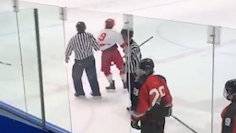 Ice hockey kid loses cool at referee