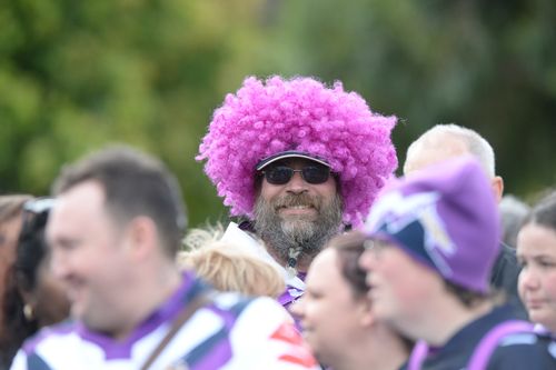 Storm fans at a special event in Melbourne leading up to the grand final. (AAP)