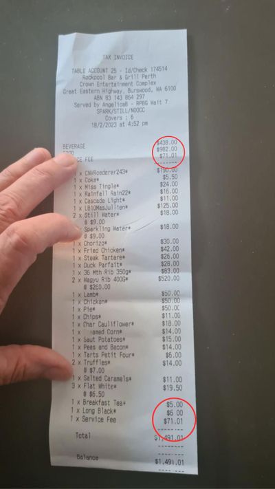 Customer stunned at $71 hidden fee at Perth restaurant