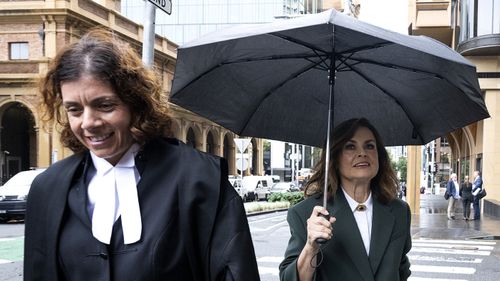 Barrister Sue Chrysanthou and Lisa Wilkinson arriving at the Federal Court in Sydney on April 4.