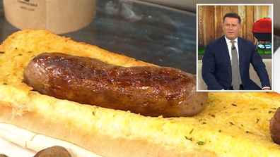 Karl's epic garlic bread sausage snack.