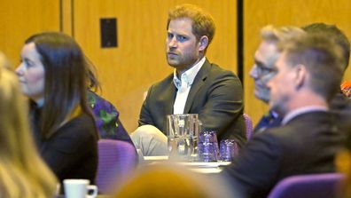 Prince Harry, Duke of Sussex listens as he attends a sustainable tourism summit at the Edinburgh International Conference Centre on February 26, 2020 in Edinburgh, Scotland. 