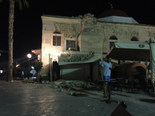 Damage to a building in the Greek Island of Kos, 16km from the quake epicentre. (Supplied) 