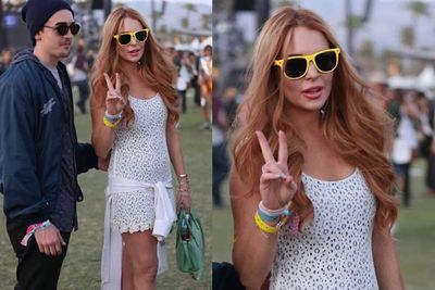 Her dress might be a little on the blah side, but Lindsay experiments with colourful accessories, which makes the look work.<br/><br/><i>Lindsay Lohan at Coachella Festival 2012<br/>Image: Snappermedia</i>