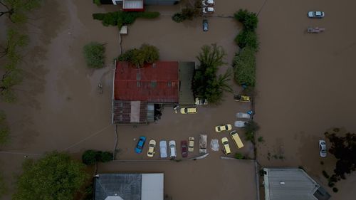 Drone vision has captured the extent of flooding in Seymour, north of Melbourne. 