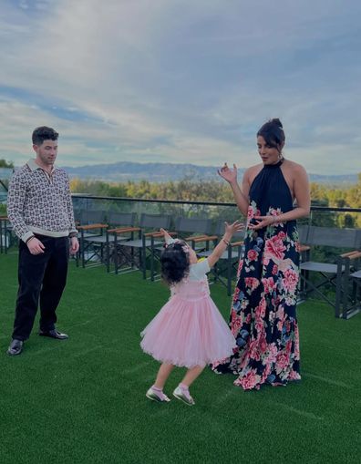 Nick Jonas his wife, Priyanka Chopra Jonas and their daughter Malti Marie Jonas.