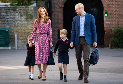 Kate Middleton and Prince William taking Princess Charlotte to her first day of school