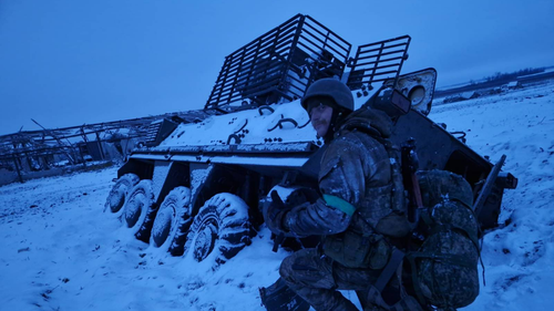 Caleb List shown on the frontline in Ukraine.
