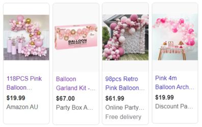 Pink Balloon Garland Kit shopping search results on Google. 