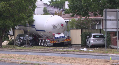 The gas tanker collided with several cars after it lost control on the Princes Highway.