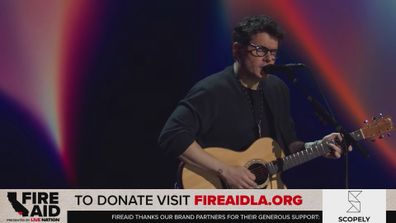 John Mayer performs at FireAid LA Benefit Concert.