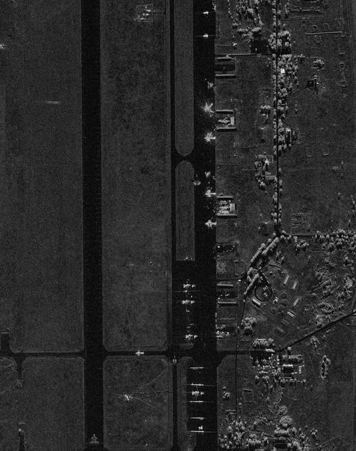 A satellite image shows damage to aircraft at an airfield following the Ukrainian drone attack in Stepnoy, Irkutsk region, Russia, on June 2.