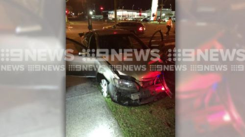 The allegedly stolen Holden Commodore was damaged in the incident. (9NEWS)