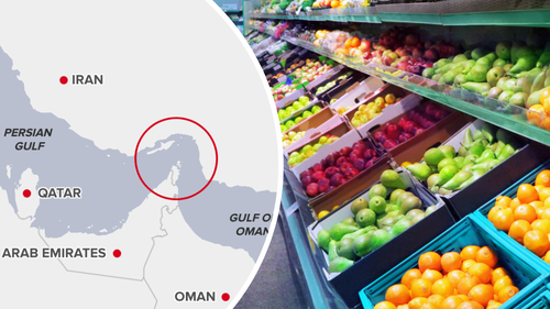 Stretto di Hormuz / Frutta sullo scaffale del supermercato