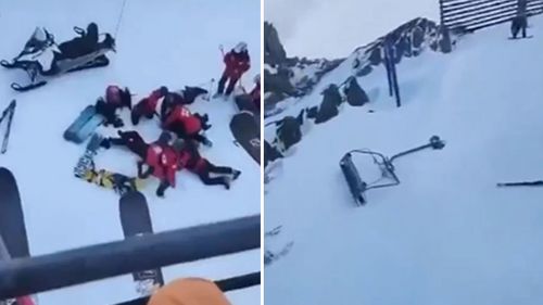Two females in their 20s were treated for back injuries and one male suffered facial injuries after a chair reportedly detached from the Kosciuszko Chairlift following a "freak gust of wind".