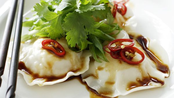 Seafood ravioli with sesame dressing