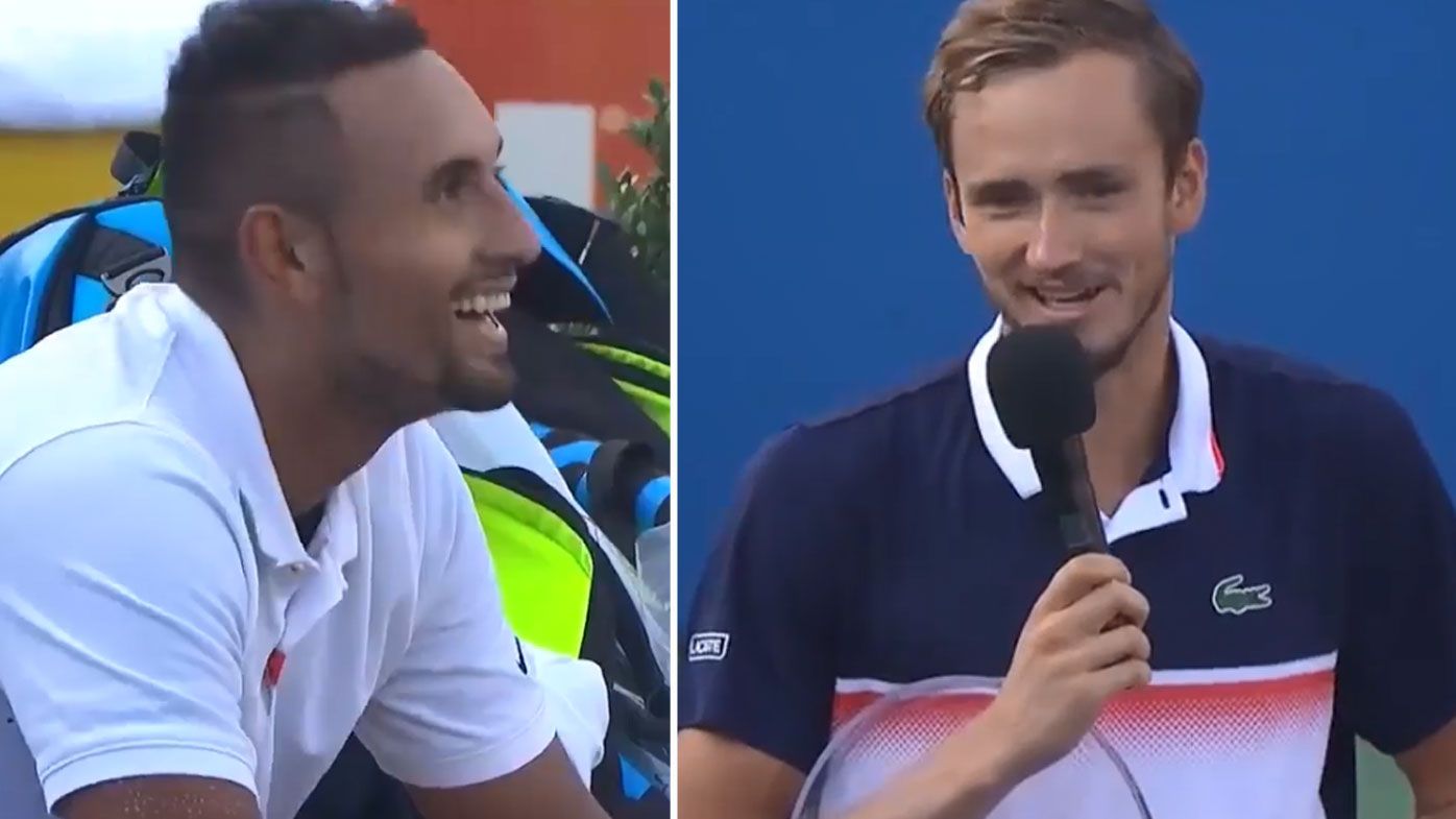 Kyrgios laughs off a cheeky crack by Medvedev