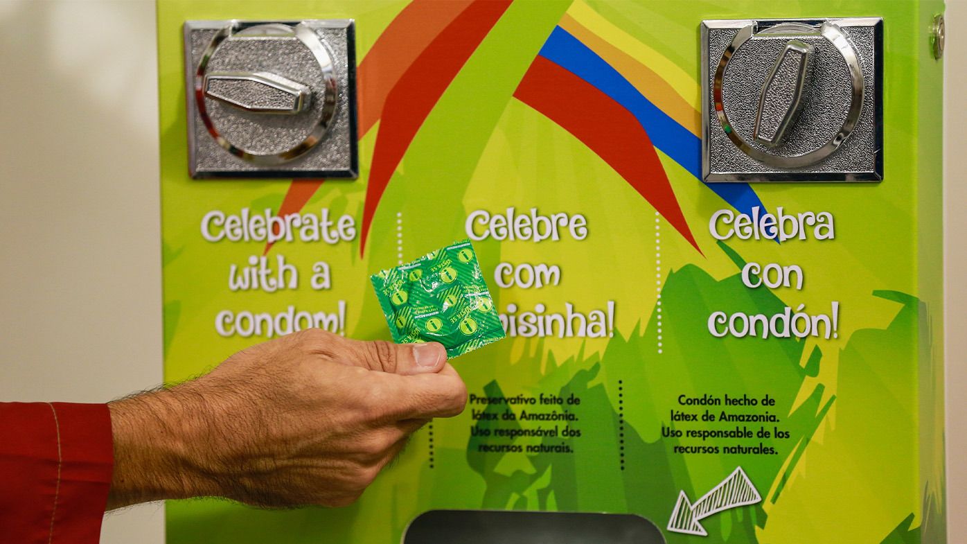A condom dispenser at the Rio 2016 Olympics and Paralympics.
