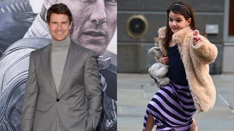 Tom Cruise at the premiere of <i>Oblivion</i> in Hollywood. / Suri Cruise on the streets of New York City.