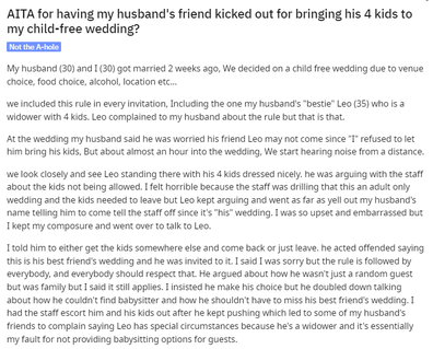 Child-free wedding post on Reddit