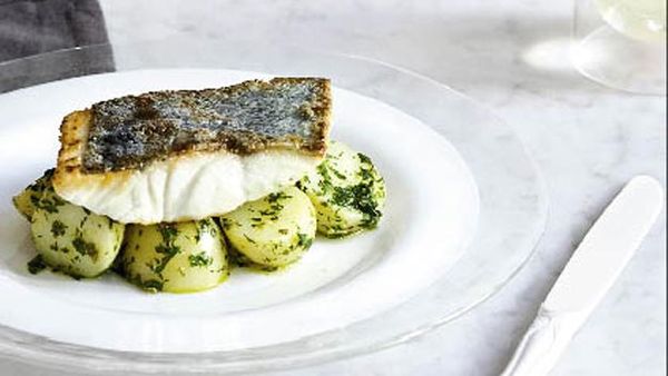 Crispy-skinned fish with salsa verde potatoes