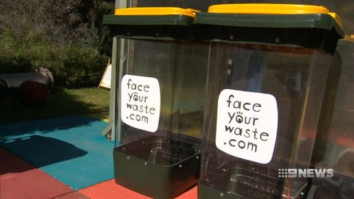 The clear bins are meant to be confronting to households. (9NEWS)