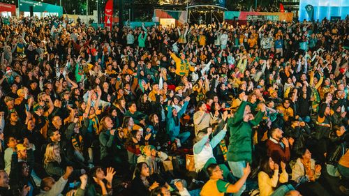 Fans at the FIFA Fan Festival in Sydney to watch the Matildas beat Canada 4-0.