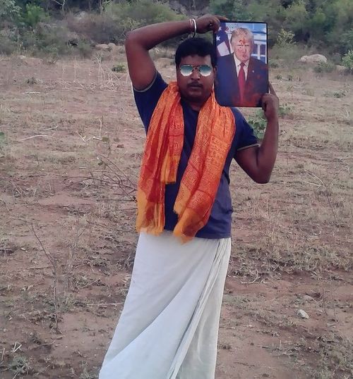 Krishna carries his picture of Trump everywhere he goes. Picture: Facebook