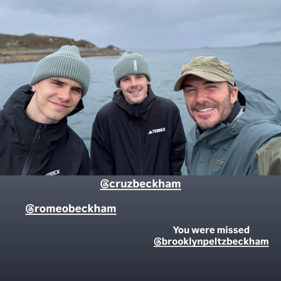 David Beckham with sons Cruz and Romeo on birthday fishing trip.