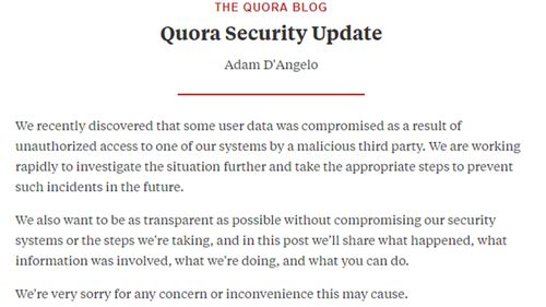 Quora said in a statement: “It is our responsibility to make sure things like this don’t happen, and we failed to meet that responsibility.

