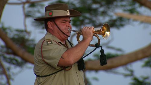 Veterans and current servicemen and women came together with local residents and young children to reflect on the Anzac history. Picture: 9NEWS.