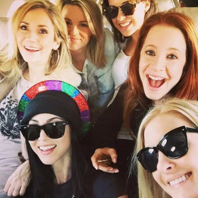 Kaley's sister Briana in the sparkly hat, Party of Five's Lacey Chabert in the sunnies at the top.
