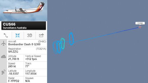 The plane repeatedly circled waters off Dampier. (Flightradar24)