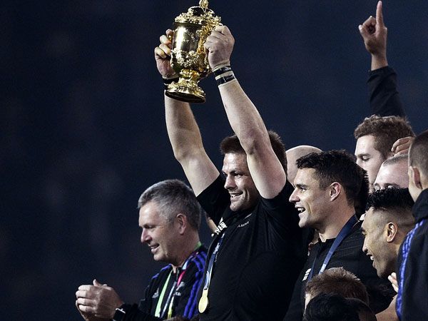 The All Blacks celebrate victory in the Rugby World Cup final. (AFP)
